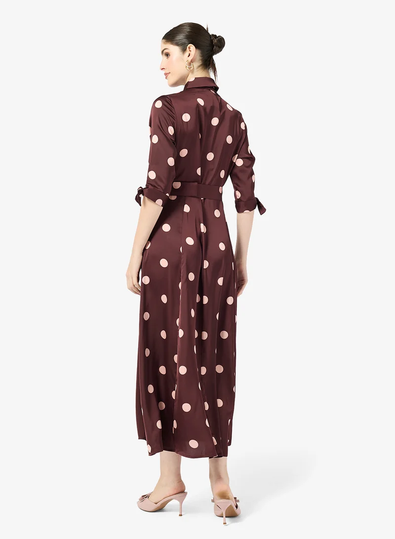 ستايل تشيت فستان قميص منقط بحزام